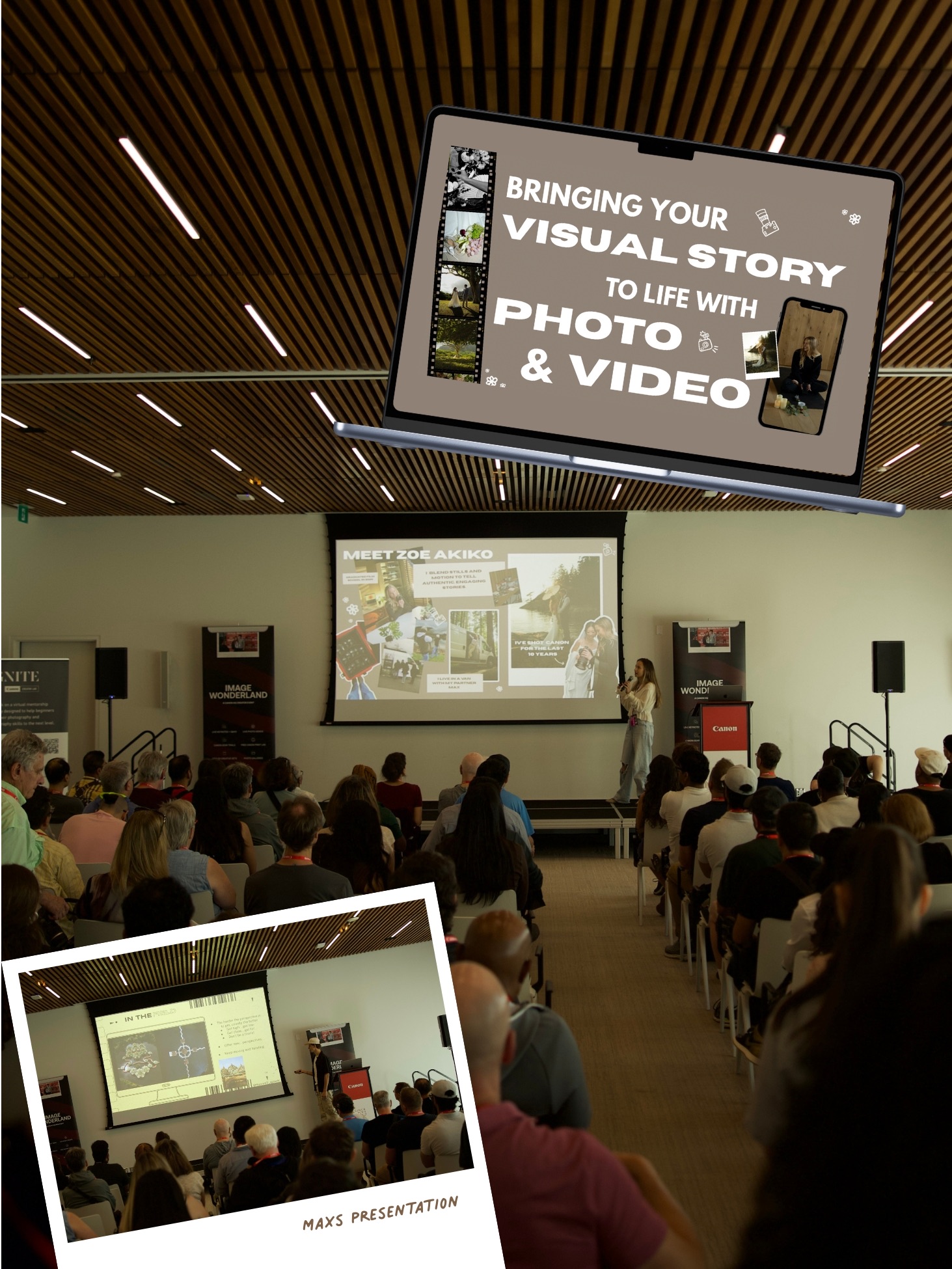 Zoe presenting about visual storytelling at Canon Creator Lab