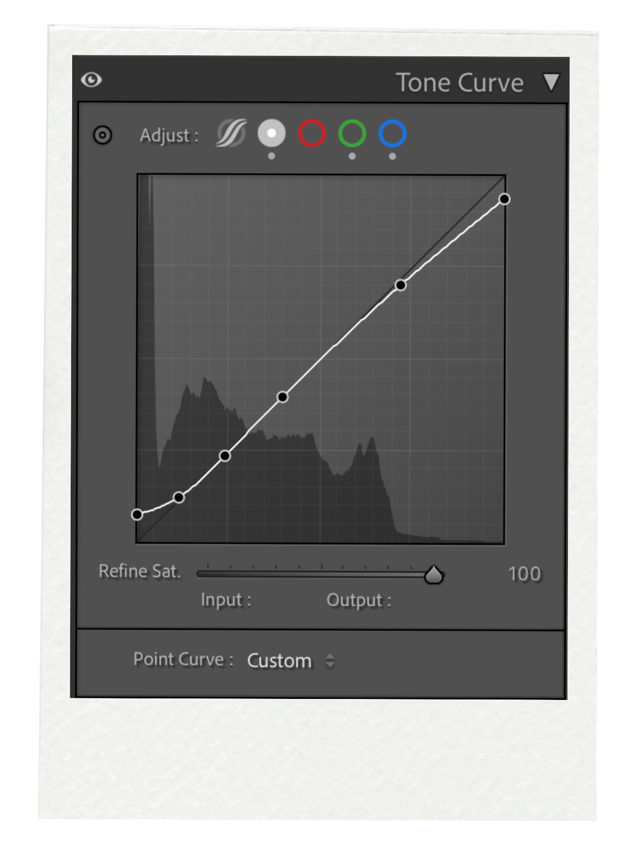 Lightroom tone curve editing card